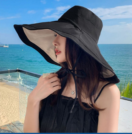 Mũ đẹp đi biển nón rộng vành chống nắng đội 2 mặt gấp gọn chống tia UV vành to thời trang Korea Chất liệu vải cotton 2 mặt thoáng mát  dona23062001