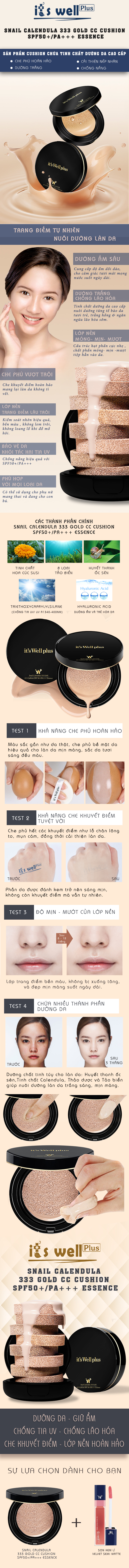 Bộ trang điểm Kem phấn nước mềm mỏng tự nhiên và Son lì có dưỡng It's well plus
