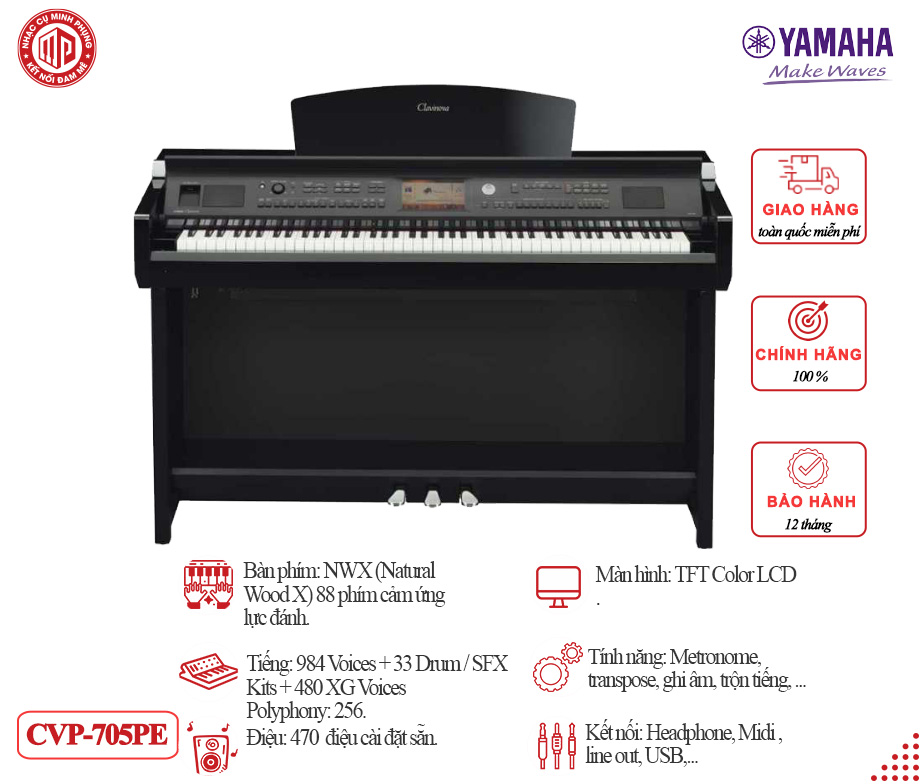 Mua Đàn Piano điện cao cấp Yamaha CVP-705 - Màu đen bóng (PE) - Hàng chính  hãng