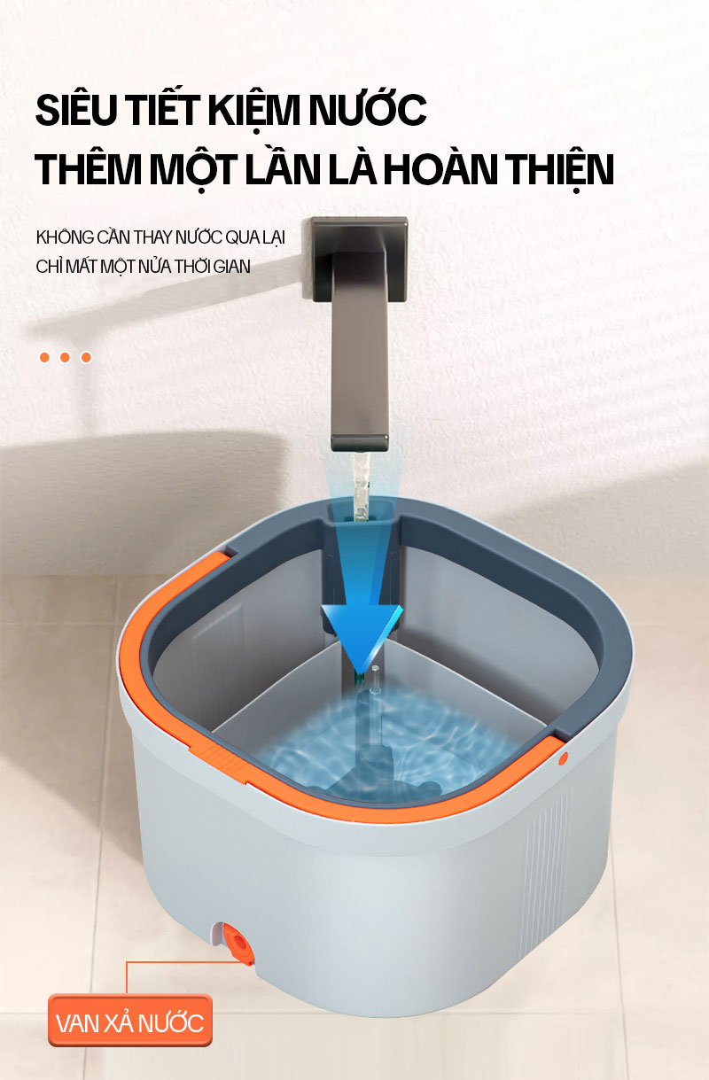 Bộ Cây Lau Nhà Tách Nước Bẩn KITIMOP N08 PRO, Thùng Lau Nhà Tự Vắt Thông Minh, Chổi Lau Nhà 360 Độ, Lau Sàn Làm Sạch