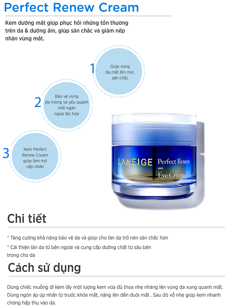Kem Dưỡng Ngăn Ngừa Lão Hóa Vùng Mắt Laneige Perfect Renew Eye Cream 20ml + Bộ Chăm Sóc Da 3 Món