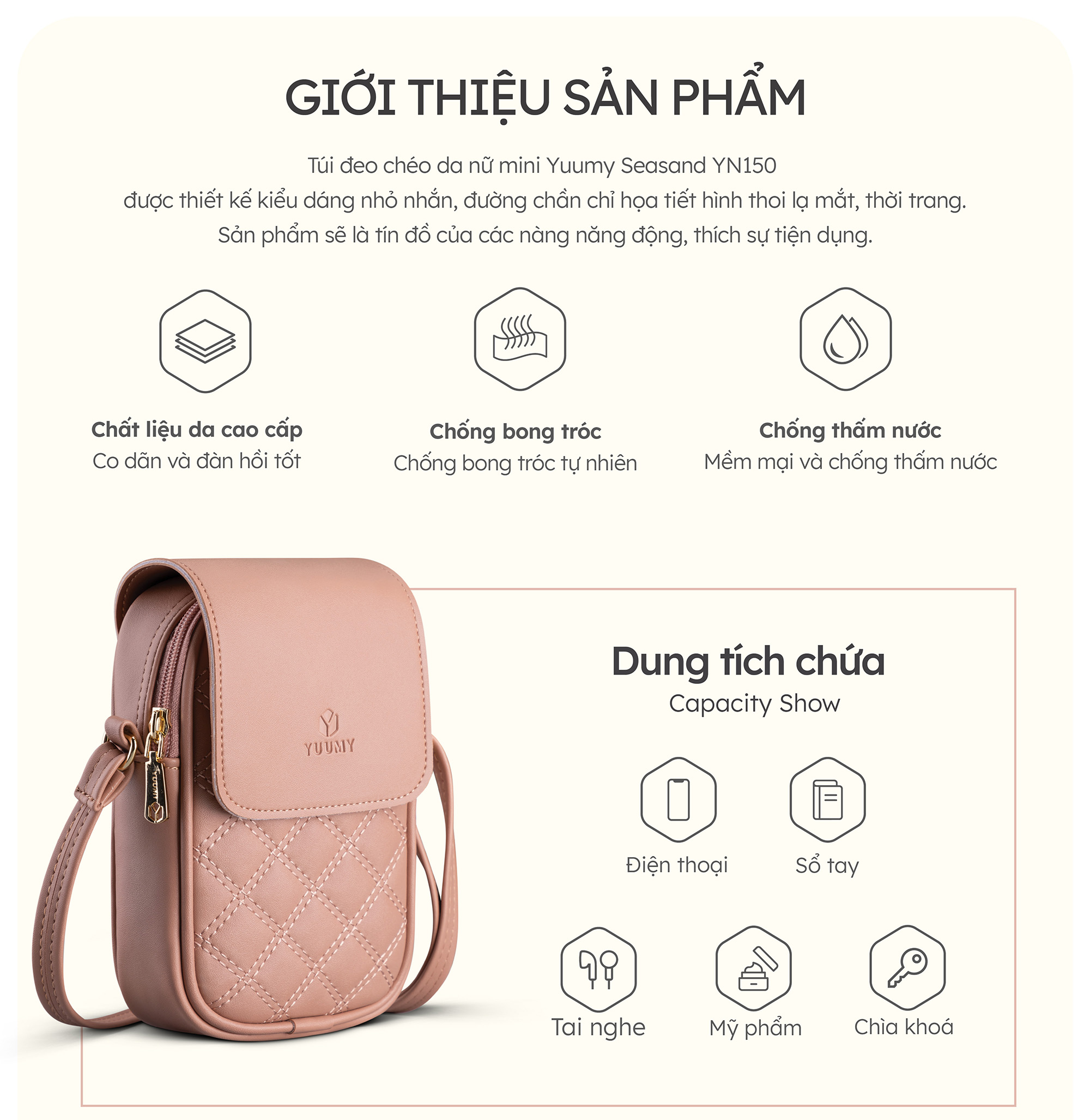 Túi Yuumy ( Thời trang nữ đi chơi size 11 - Túi đeo chéo da Seasand YN150 )