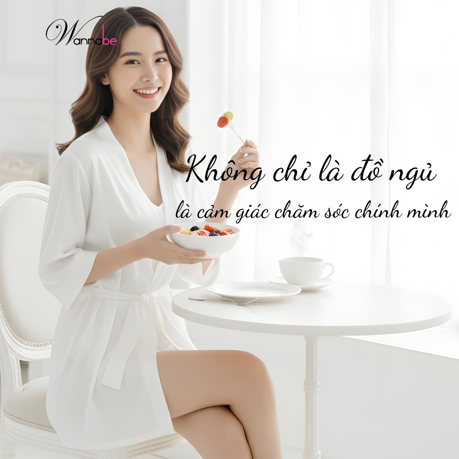 Áo choàng ngủ WANNABE KI010 áo khoác ngủ kimono dạng cơ bản trơn đơn giản dễ mặc sang trọng