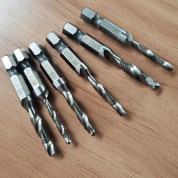 Bộ 6 Mũi Khoan Taro HSS 4341 Tạo Ren Cao Cấp, giúp tiết kiệm thời gian thi công, tiết kiệm chi phí siêu tiện lợi. M3, M4, M5, M6, M8, M10