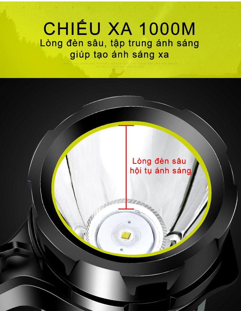 Đèn pin siêu sáng cầm tay chiếu xa 1000m, đèn pin đa năng sạc điện thoại