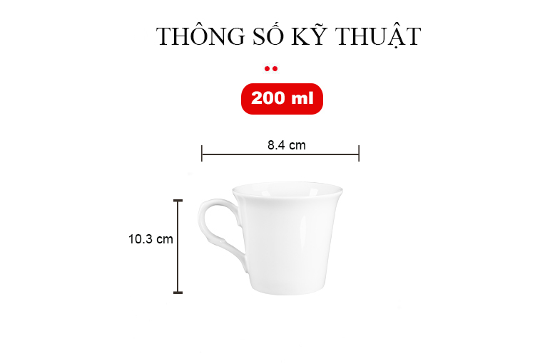 Ca Loe, Ly Cốc Sứ Miệng Loe Trắng Cao Cấp Long Phương 200ML