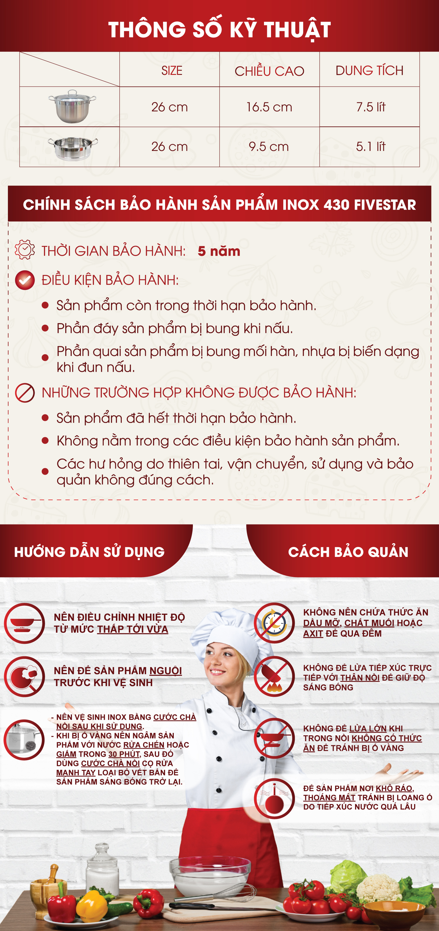 Xửng hấp inox Fivestar 3 đáy từ nắp inox