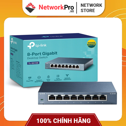 Switch TP-Link TL-SG108 Gigabit Hàng Chính Hãng - 8 cổng RJ45 10/100/1000Mbps, Vỏ Kim Loại