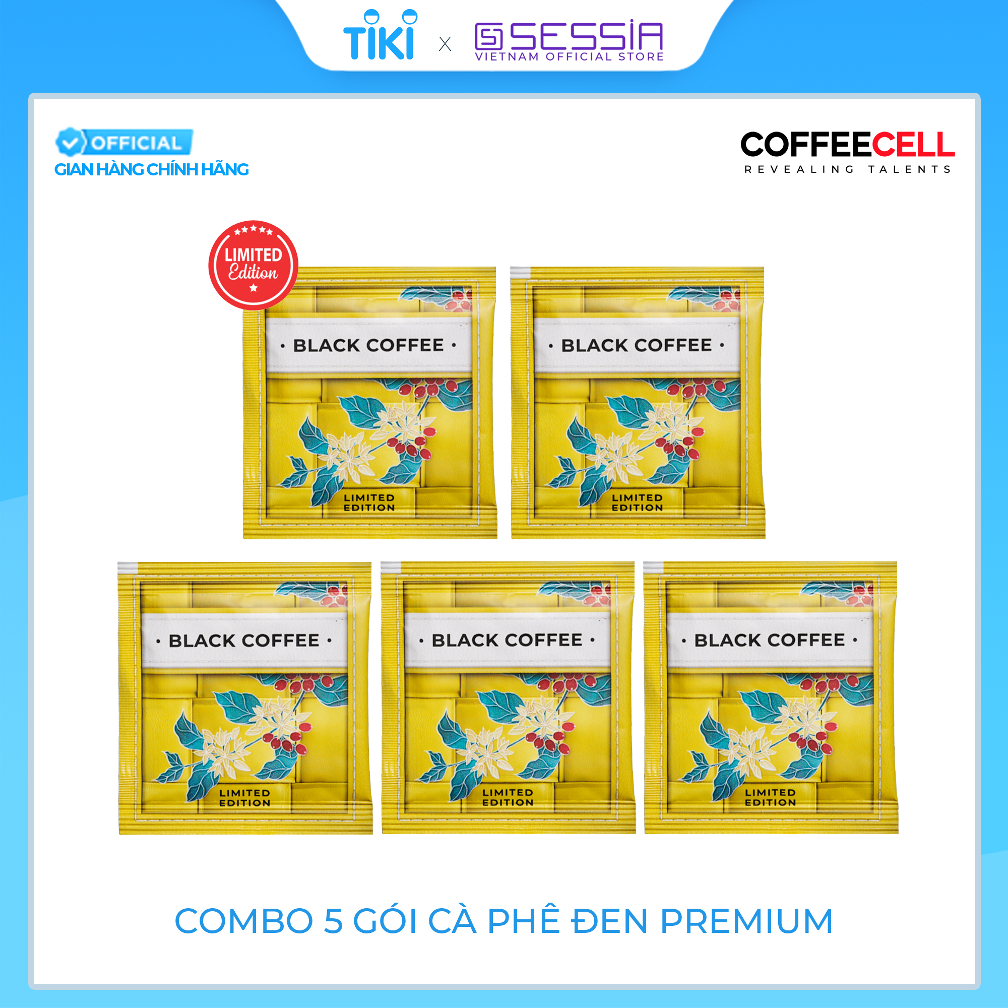 Combo 5 gói Cà phê Đen Premium với Nhân sâm hoàng đế