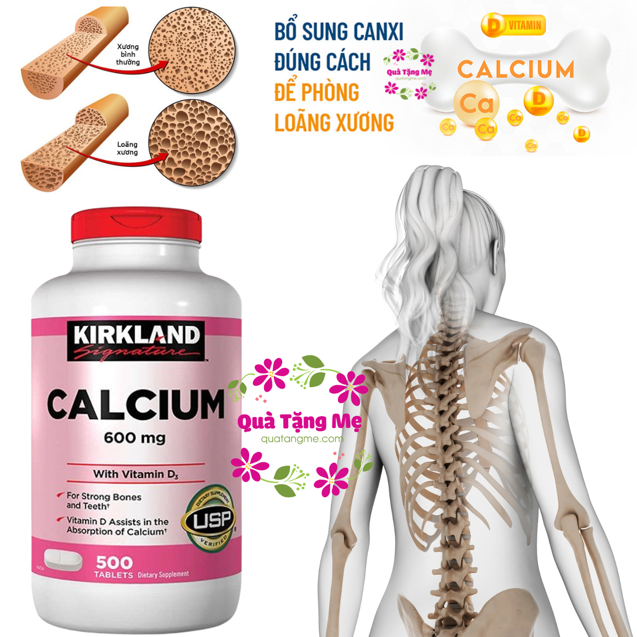 Calci D3 Mỹ Cho Người Lớn Kirkland Signature Calcium 600mg With Vitamin D3