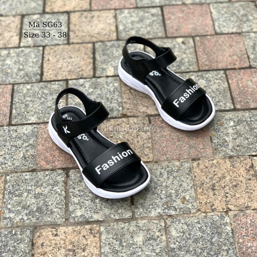 Dép sandal quai hậu bé gái KENTO quai ngang Fashione kiểu dáng thể thao năng động và cá tính, chất liệu da mềm êm, đế siêu nhẹ chống trơn màu đen cho trẻ em NHÍM SHOP SG63