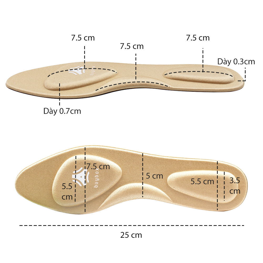 Kích thước của Lót giày cao gót mũi nhọn 4D có gờ chống sốc giảm mỏi gang bàn chân - buybox