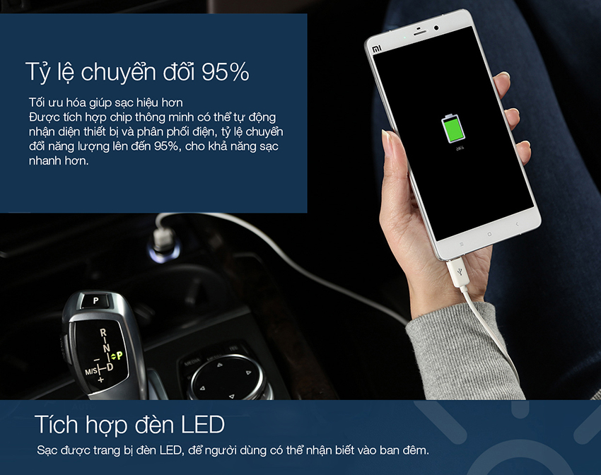Sạc Xe Hơi Xiaomi 2 cổng USB