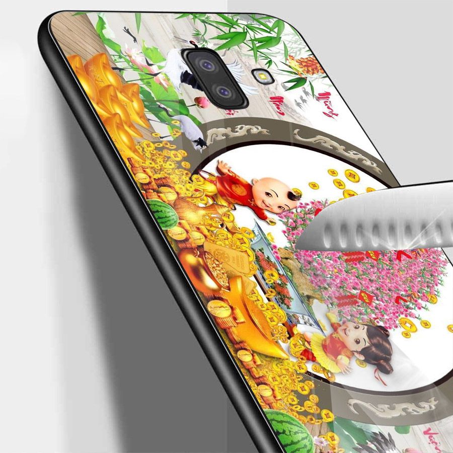 Ốp điện thoại kính cường lực cho máy Samsung Galaxy A6 2018 - Tranh Mai Đào MS MDAO027