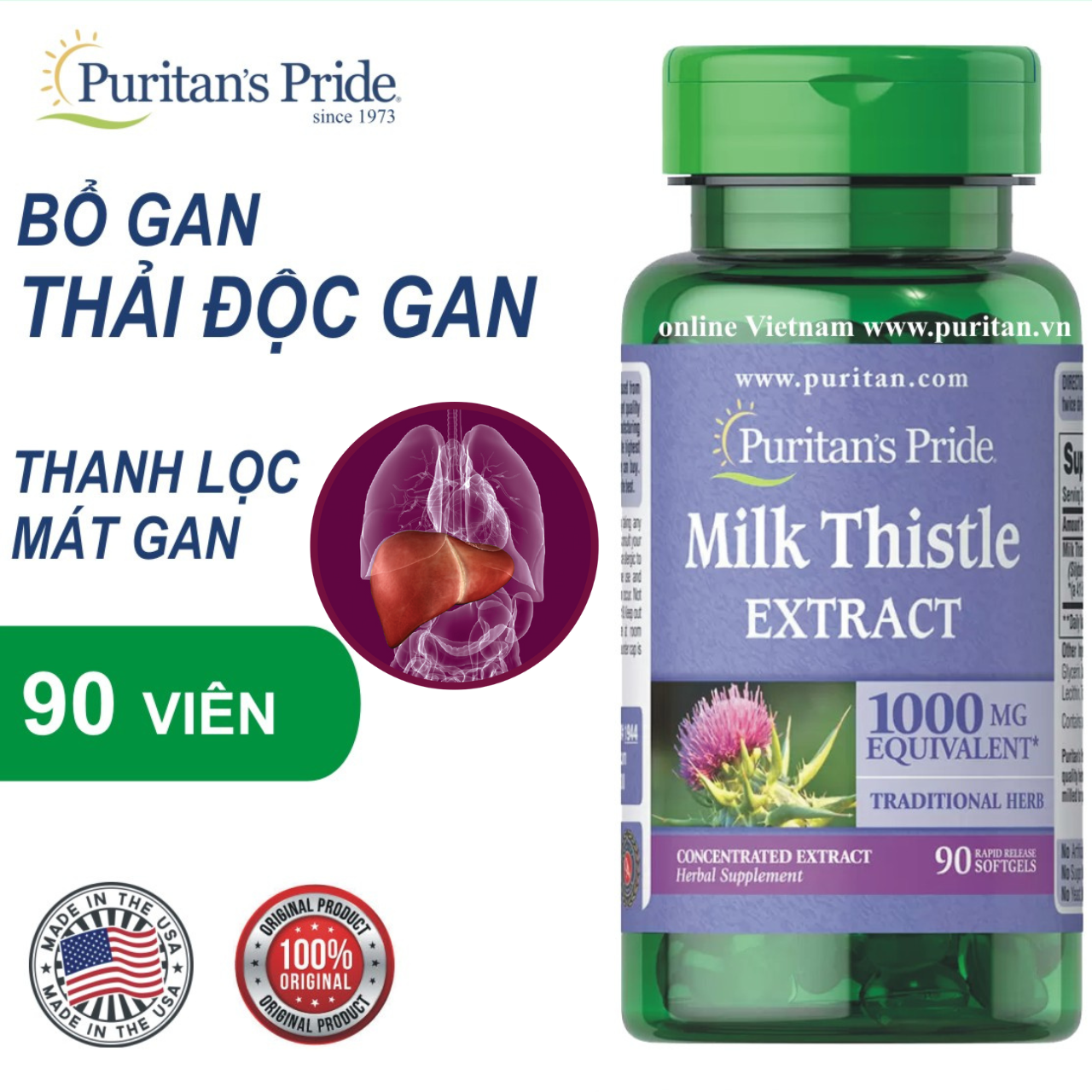 Bổ gan Puritan's Pride Milk Thistle 41 Extract 1000mg 