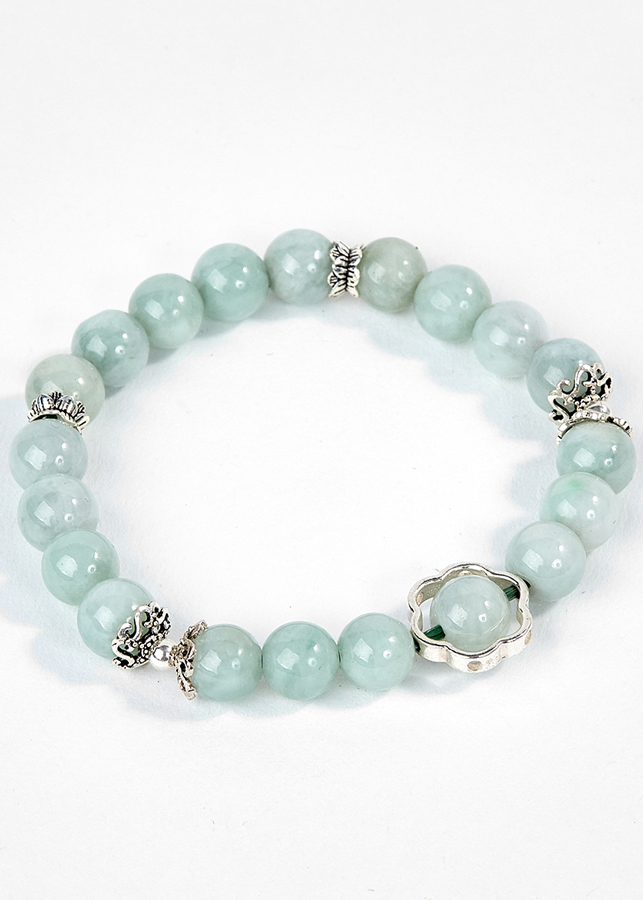 Vòng Tay Cẩm Thạch Phỉ Thúy Phối Charm Hoa Bạc Ngọc Quý Gemstones