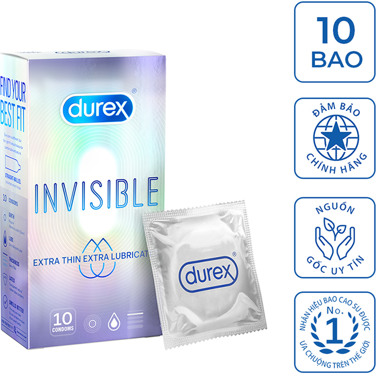 Bao cao su Durex Extra Thin Extra Lubricated (Hộp 10 Cái)