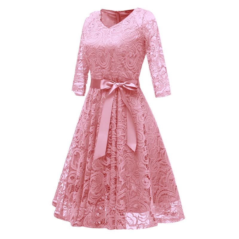 2019 New Women Lace Dresses Elegant O-Neck Female Party Prom Dress Ball Gown