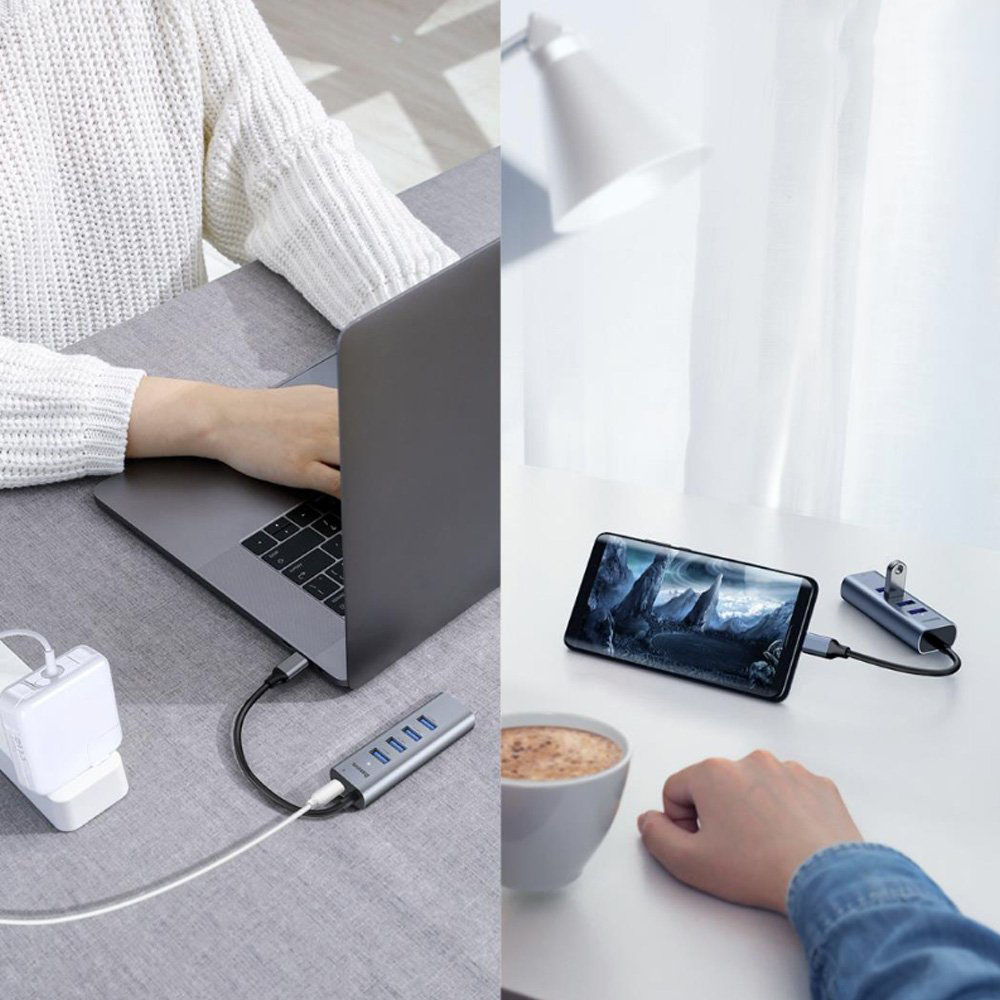 Hub cho Smartphone/ Table/ Laptop/ Macbook (5.0 Mbps) - Hub chuyển cổng Type C to 4 Port USB 3.0 + Type C Power Delivery - Baseus Enjoy Series - Hàng Chính Hãng