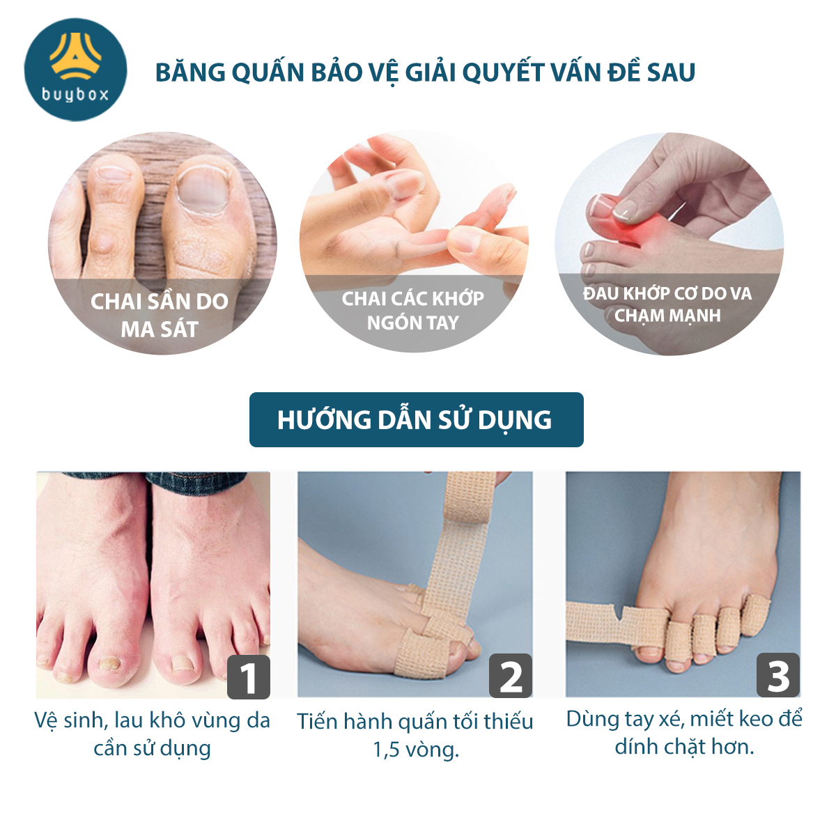 Băng vải quấn bảo vệ ngón chân giảm ma sát, chống chai sần khi mang giày - Buybox - BBPK247