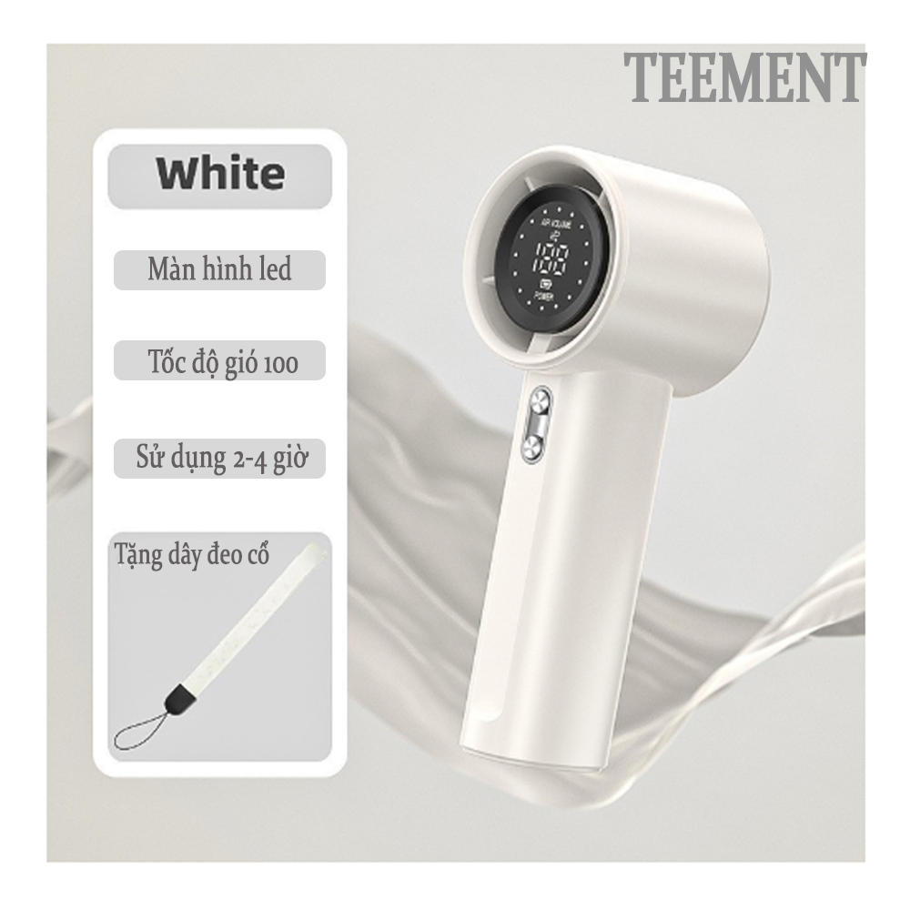 Quạt Sạc Cầm Tay Mini Siêu Mát Teement, Sạc Nhanh, Màn Hình Led Sang Trọng, 100 Chế Độ Gió - Hàng Chính Hãng