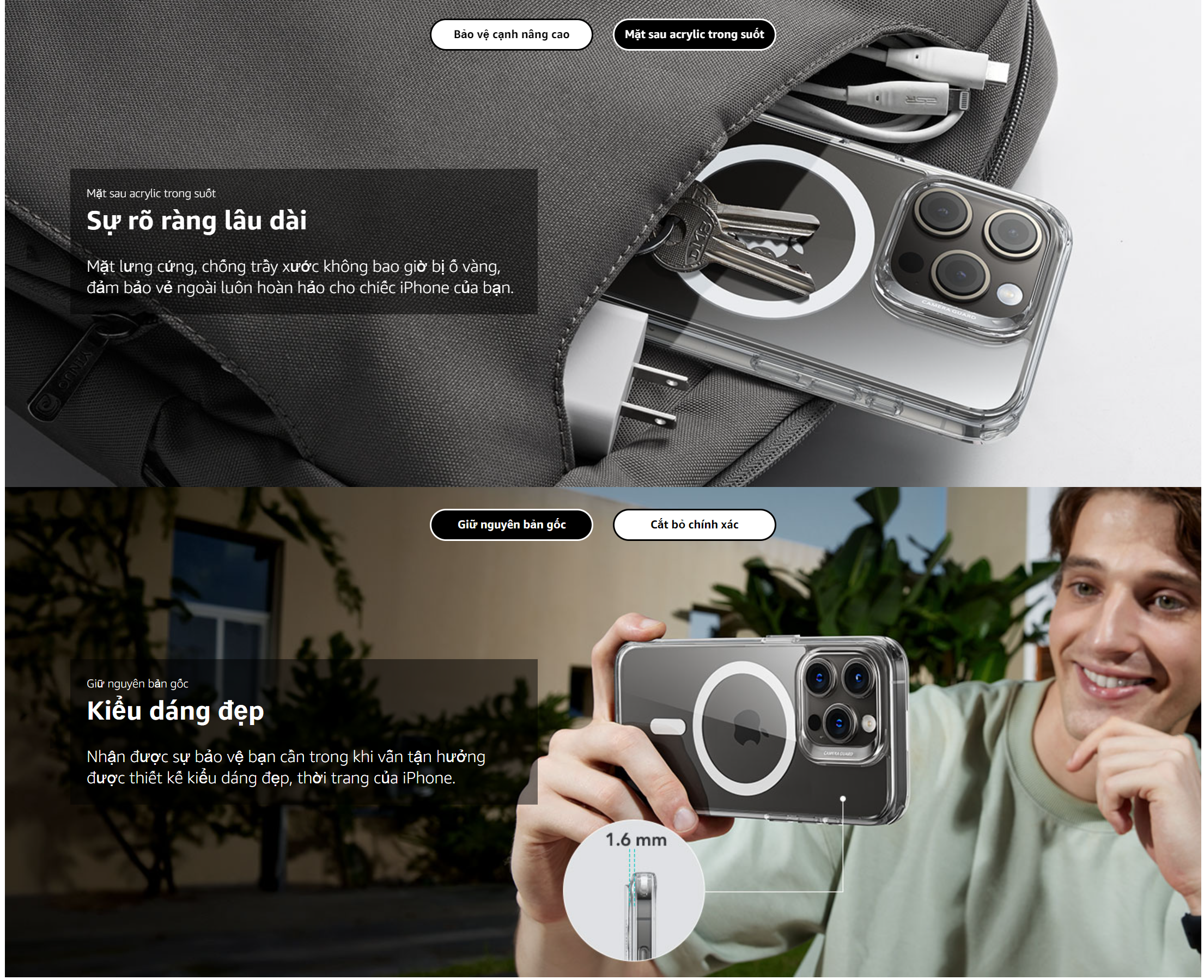 Ốp Lưng cho iPhone 15 Pro Max ESR Classic Hybrid Case with HaloLock - Hàng Chính Hãng