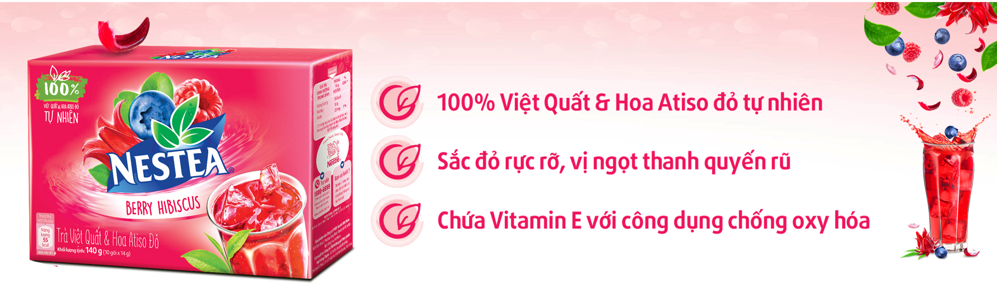 Trà Việt Quất Và Hoa Atiso Đỏ Hộp Giấy Nestea (10 Gói x 14g)