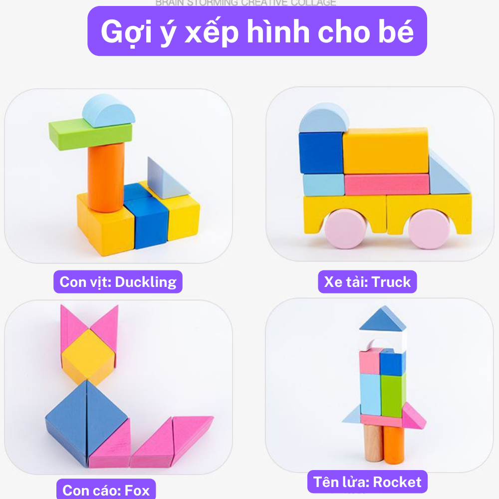 xếp hình gỗ 100 chi tiết hình khối montessori 0-5 tuổi rèn luyện tay mắt phát triển tư duy và vận động tinh 2