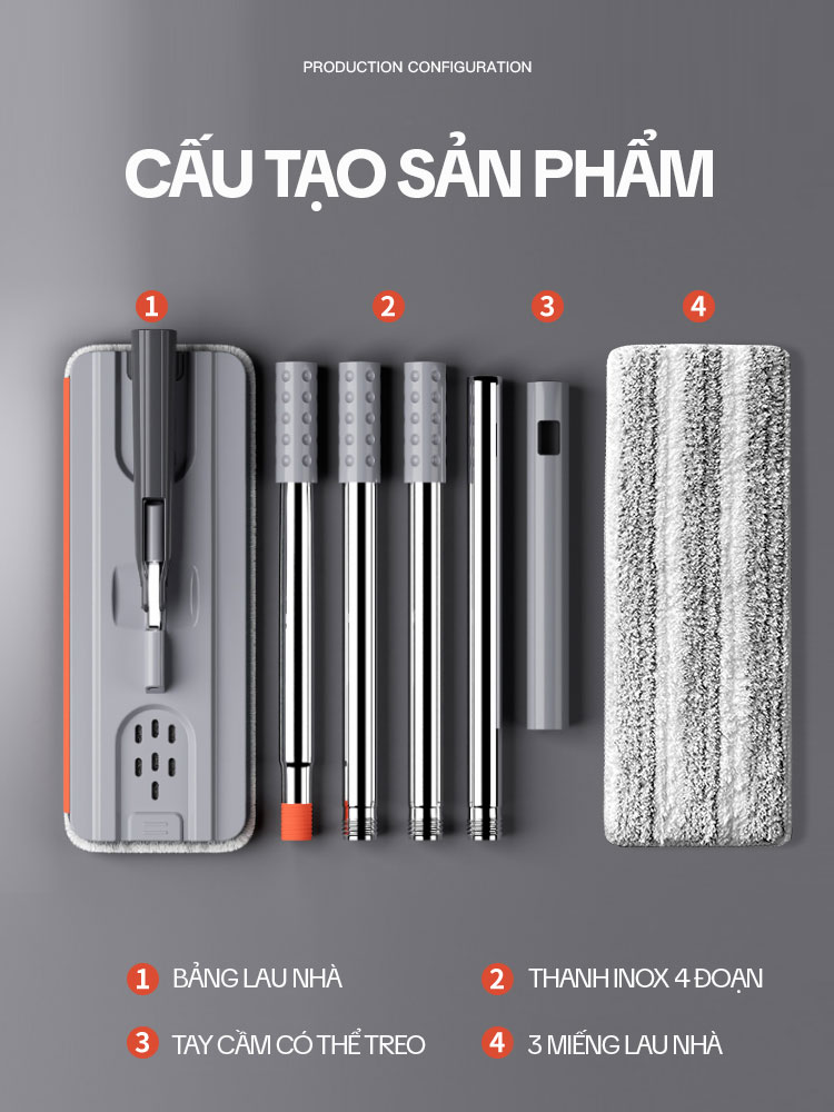 Bộ Cây Lau Nhà KITIMOP SM33 PRO, Thùng Lau Nhà Tự Vắt Thông Minh, Chổi Lau Nhà Xoay 360 Độ, Lau Sàn Làm Sạch