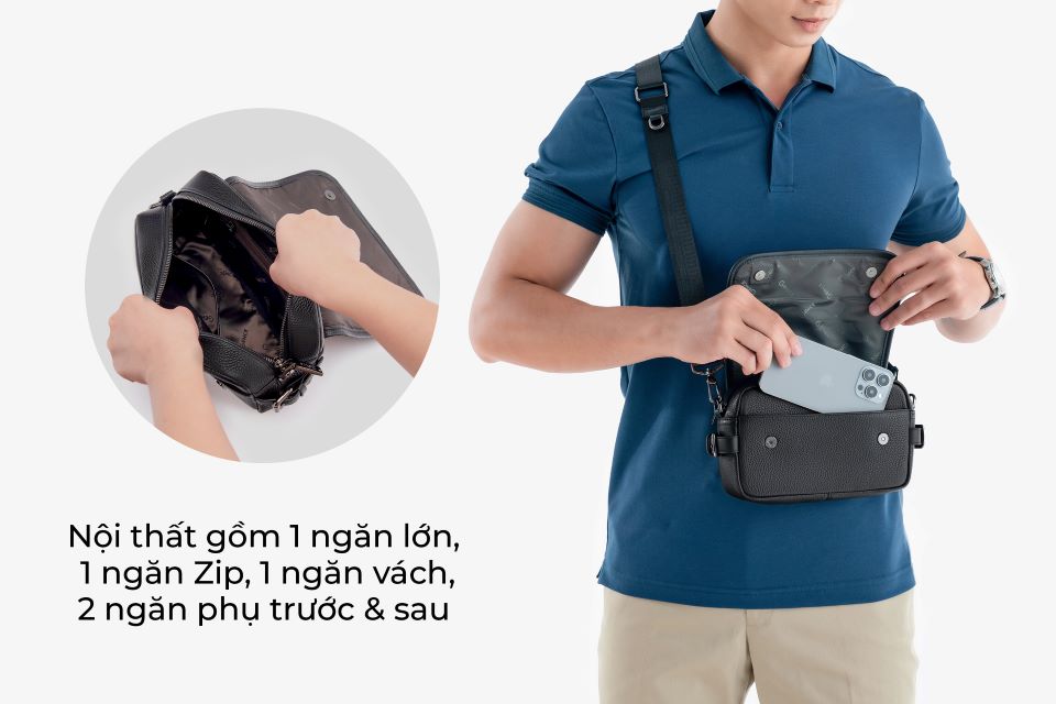 Túi Đeo Chéo Công Sở Túi Nam Hàng Hiệu GENCE TD07 Da Bò Cao Cấp Màu Đen Dáng Ngang