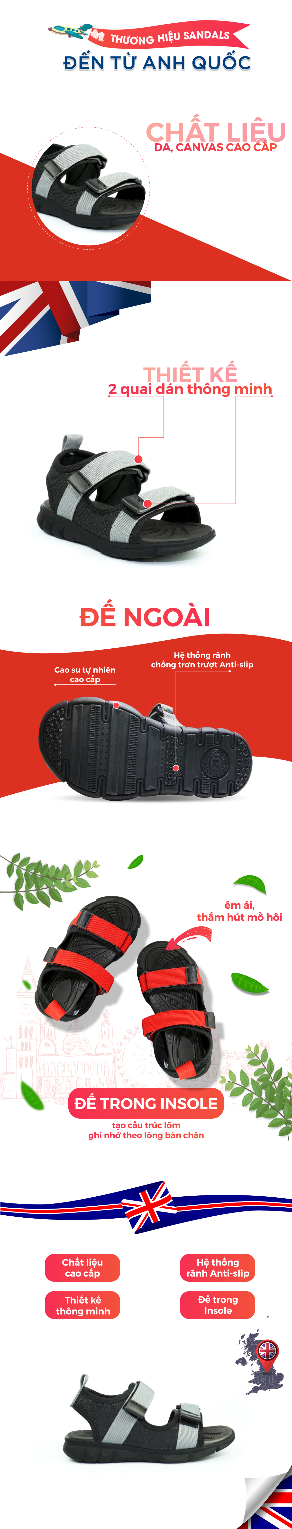 Sandal Bé Trai Đi Học Crown Space UK Dép Quai Hậu Trẻ em Nam Cao Cấp CRUK531 Nhẹ Êm Size 26-35 2-14 Tuổi 1