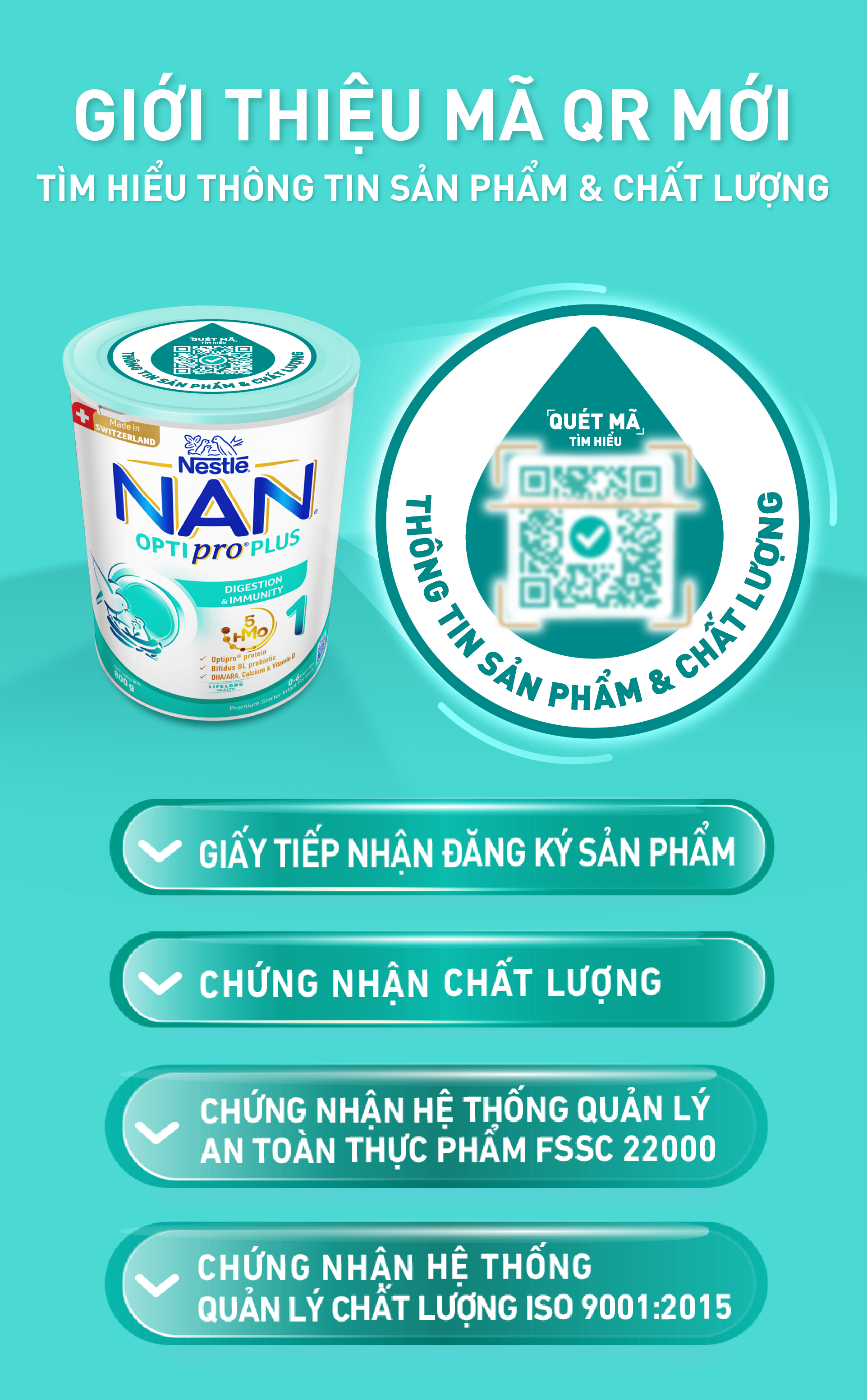 Sữa bột Nestlé NAN OPTIPRO PLUS 1 800g/lon với 5HMO Sản Xuất Tại Thụy Sĩ (0 - 6 tháng)