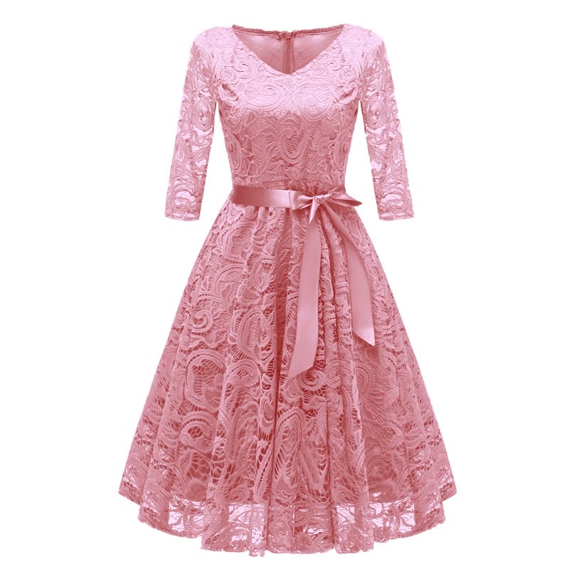 2019 New Women Lace Dresses Elegant O-Neck Female Party Prom Dress Ball Gown