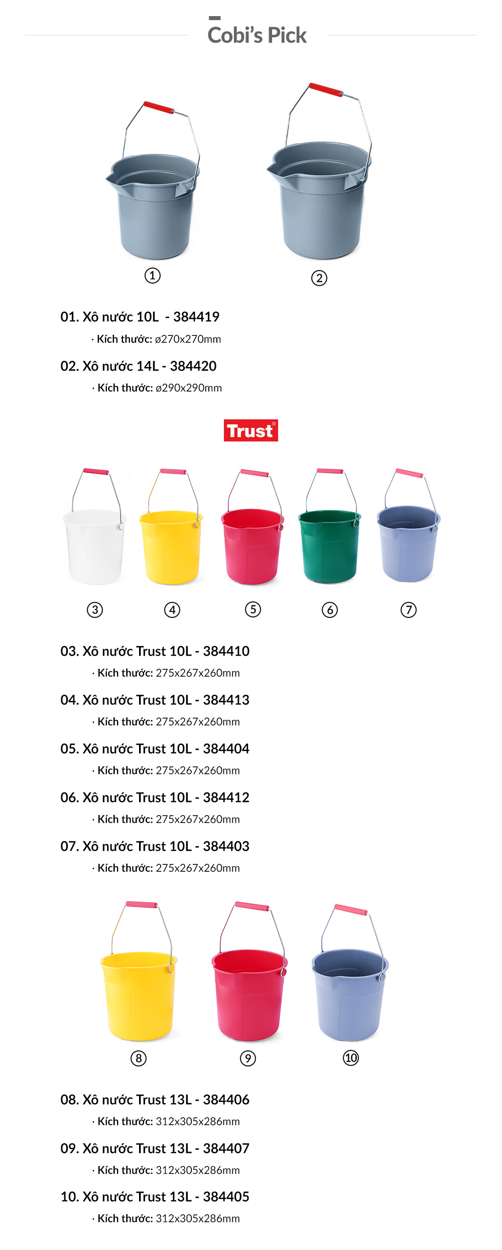 Xô nước nhựa màu xám 10L và 14L