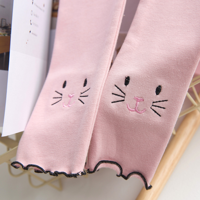 Quần legging bé gái thêu hình mèo