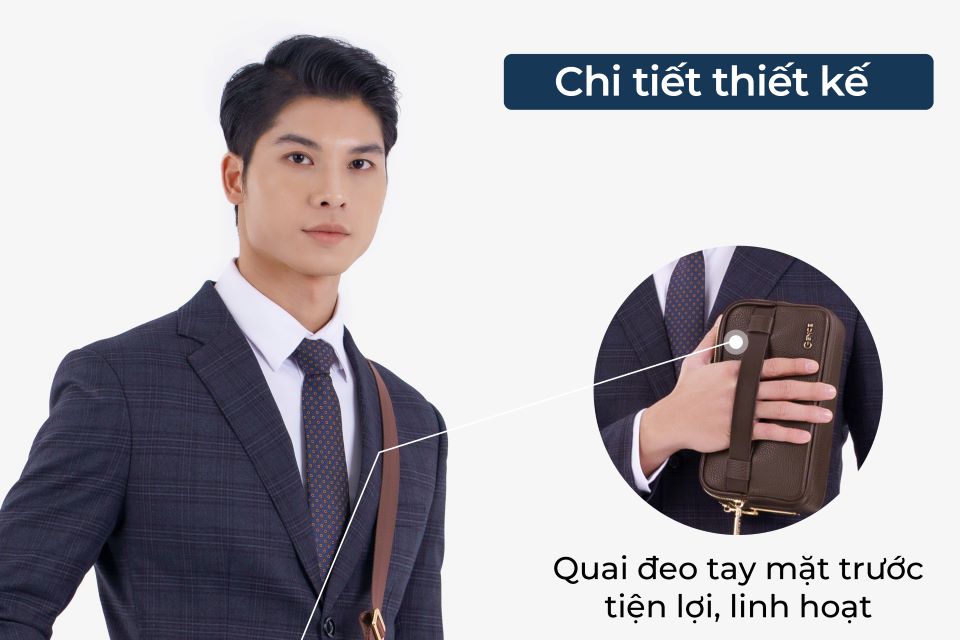 Ví Da Cầm Tay Clutch Nam Chính Hãng GENCE RB09 Da Bò Khóa Vân Tay Cao Cấp Màu Nâu