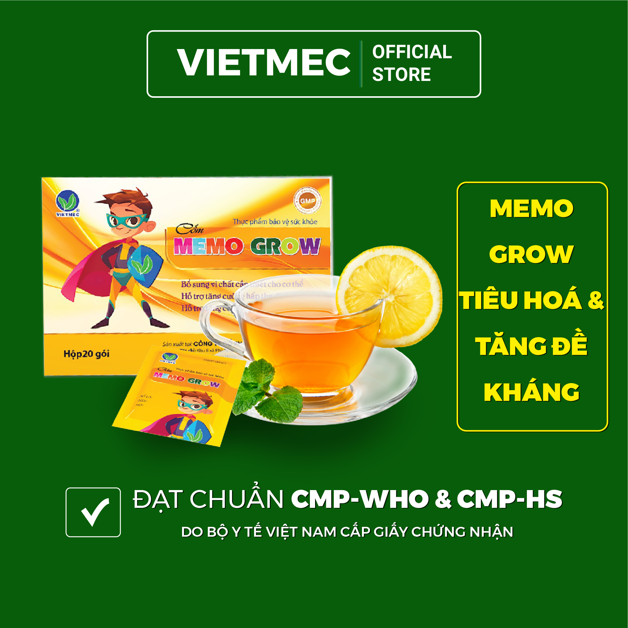 Hỗ trợ tiêu hoá Memo Grow VIETMEC Bổ sung Vitamin, kẽm, ăn ngon, tăng