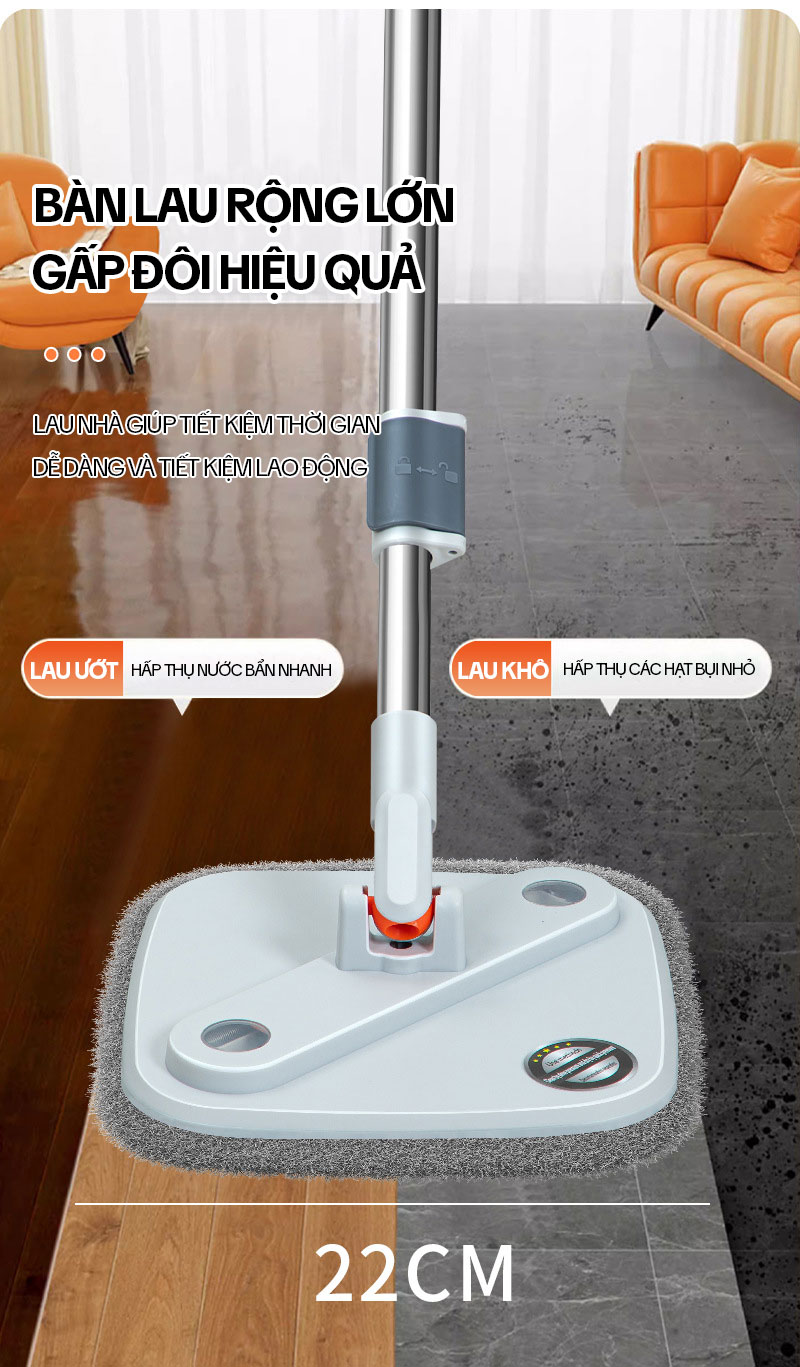 Bộ Cây Lau Nhà Tách Nước Bẩn KITIMOP N08 PRO, Thùng Lau Nhà Tự Vắt Thông Minh, Chổi Lau Nhà 360 Độ, Lau Sàn Làm Sạch