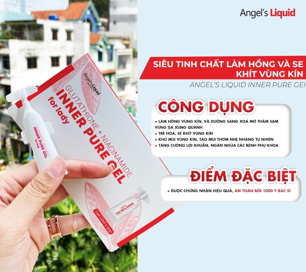 tinh chất làm hồng và se khít vùng kín angel s liquid glutathione + niacinamide inner pure gel + tặng kèm 1 găng tay tẩy tế bào chết 2