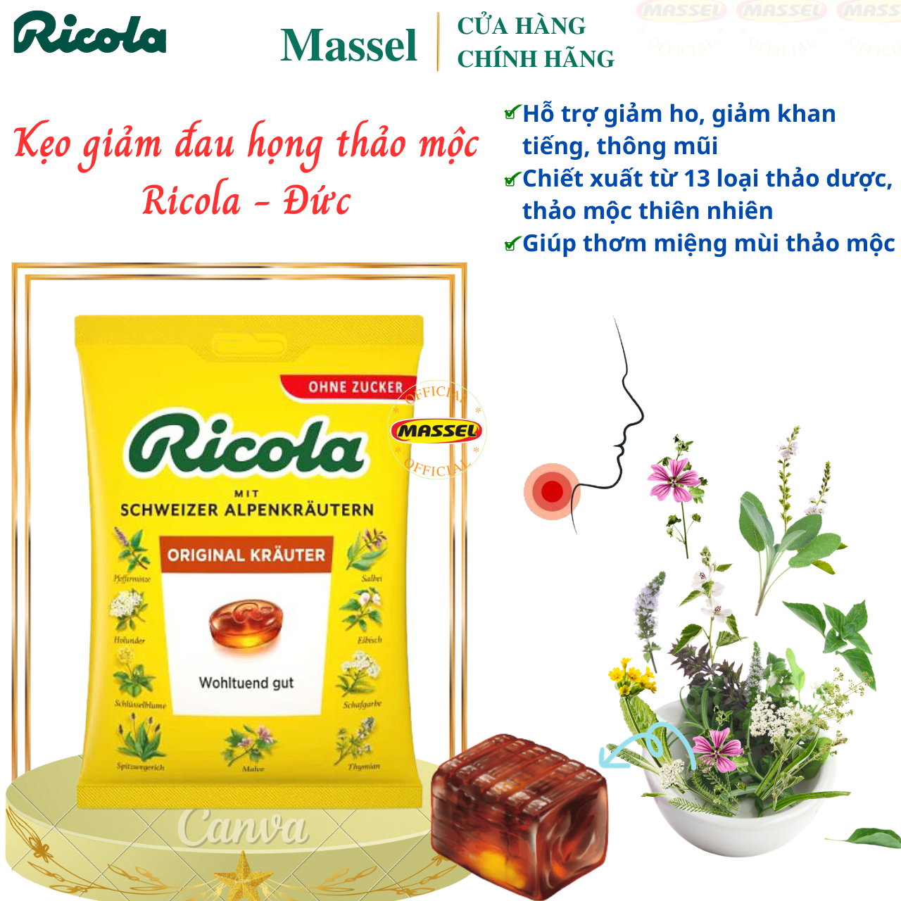 Kẹo ngậm giảm đau họng thảo mộc Ricola Schweizer Krauterzucker