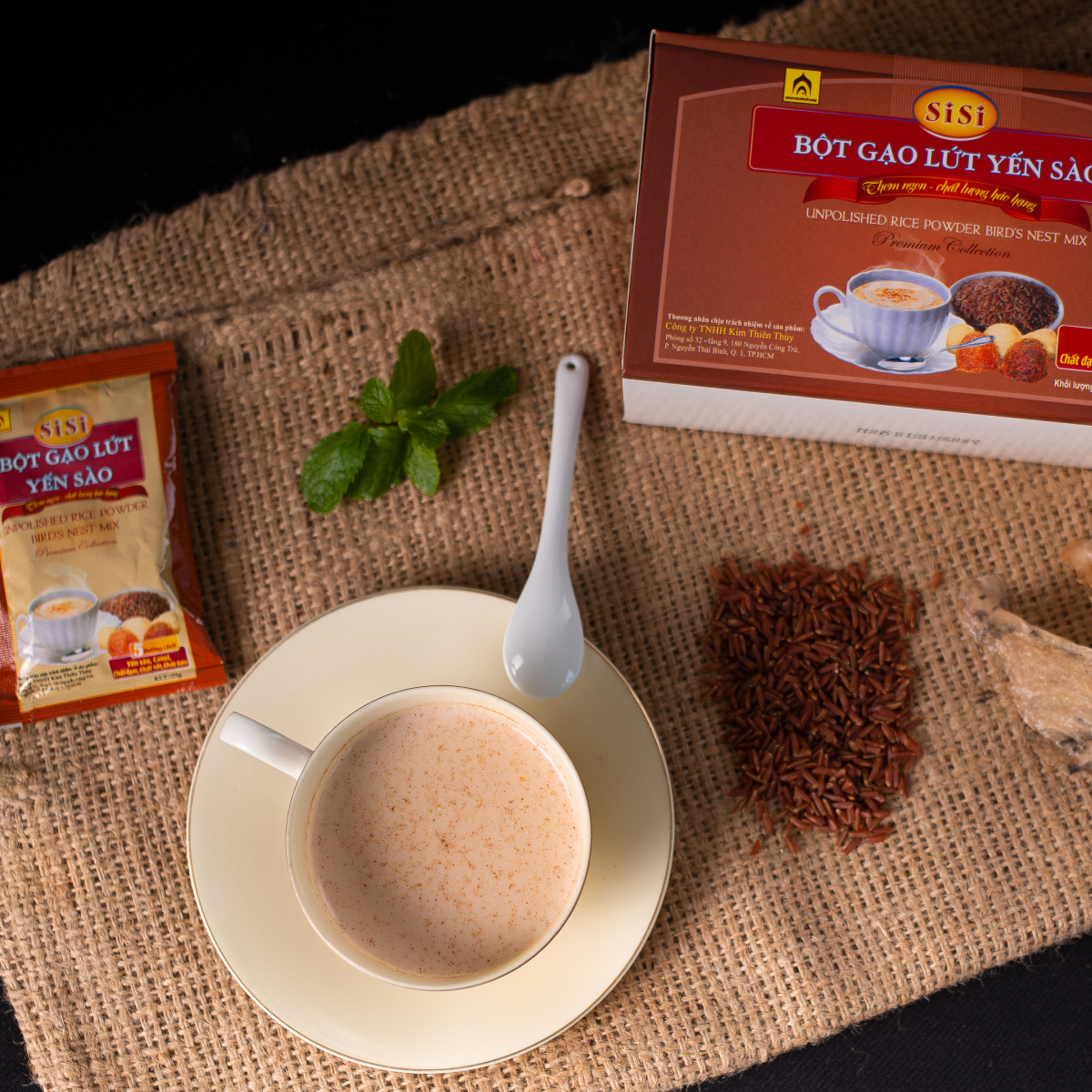 Đặc Sản Khánh Hòa - Bột Gạo Lứt Yến Sào SiSi - Nhà Yến Nha Trang - Hộp 10 Gói - Hàng Chính Hãng