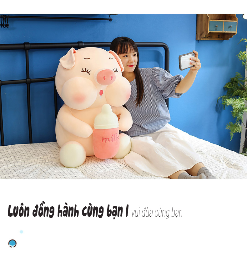 Gấu bông heo ôm bình sữa Thành Phát Đạt size 45cm - Hàng chính hãng Hafuto - Đồ chơi thú nhồi bông cao cấp cho bé, vải nhung mềm mịn, bông gòn tinh khiết, đàn hồi cao, bền đẹp dễ sử dụng và an toàn cho trẻ nhỏ 17