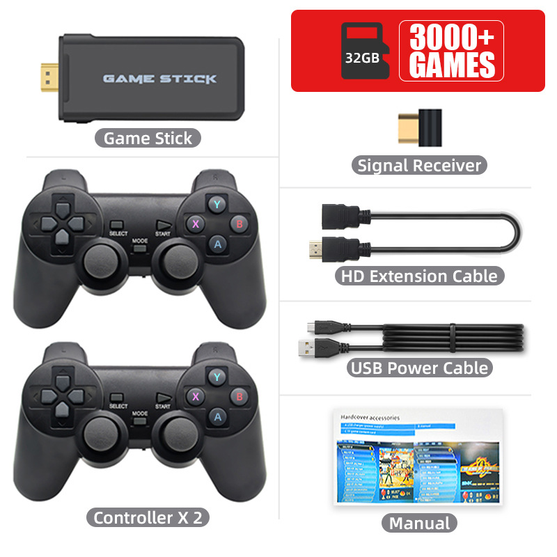 Máy chơi game điện tử 4 nút tay cầm không dây GAME STICK 4K ULTRA_HD Joystick 360 - 2 người chơi - kết nối TV 4K - Thẻ SD 32G +3000 games -Game console thiết bị game mượt ( HDMI ) - Tặng cáp chuyển HDMI 9