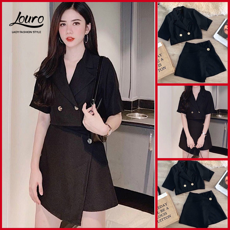 Set Bộ Nữ Công Sở  Áo Kiểu Vest Croptop Kèm Chân Váy Xòe Kẻ Emspo By Gency  Gebsms0057  Gebj0057