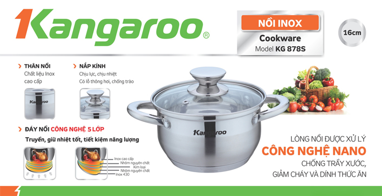 Nồi Inox 5 Đáy Kangaroo KG878S - 16cm