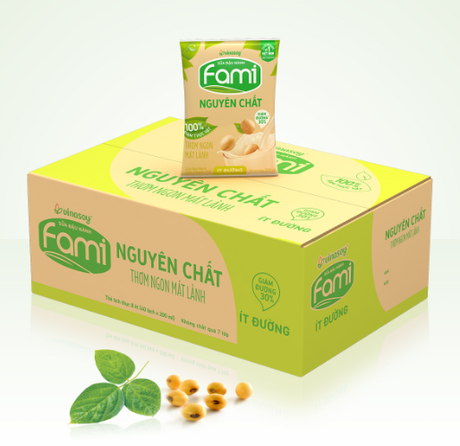 Thùng Sữa đậu nành Vinasoy Fami Nguyên Chất ít đường (200ml x 40 bịch)