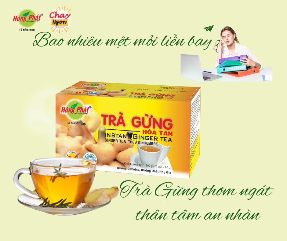 Trà Gừng Hòa Tan Hùng Phát Hỗ Trợ Giải Cảm Lạnh Làm Ấm Cơ Thể Tốt Cho Hệ Tiêu Hóa Hộp 20 Gói