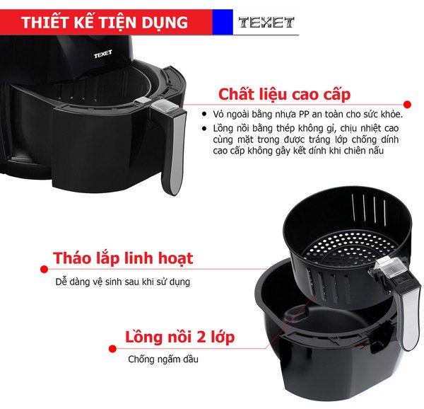 Nồi Chiên Không Dầu Texet AF-612 (3.2L) - Hàng chính hãng