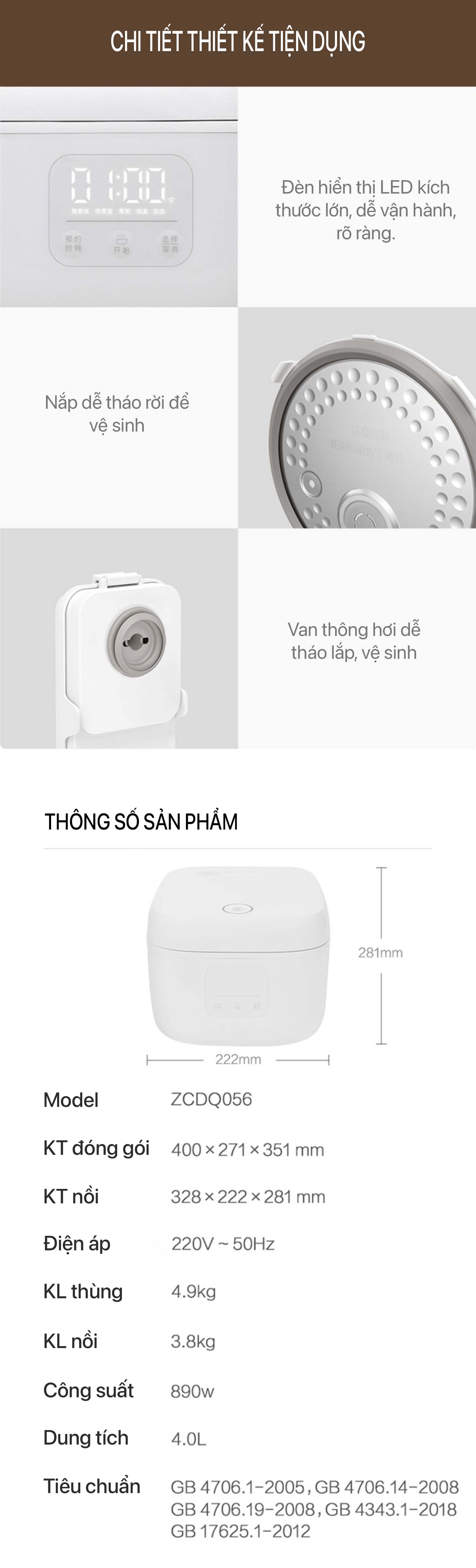 nồi cơm điện thông minh zhiwuzhu zcdq056 dung tích nồi 4 lít