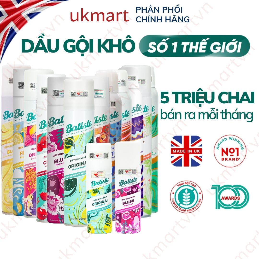 Dầu Gội Khô Batiste Dry Shampoo 200ml Hết Ngứa, Hết Bết Dính Tóc Bồng Bềnh Tức Thì